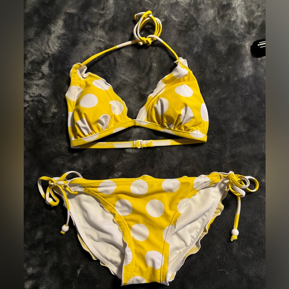 Xhilaration yellow and white polka dot bikini. Great used condition.